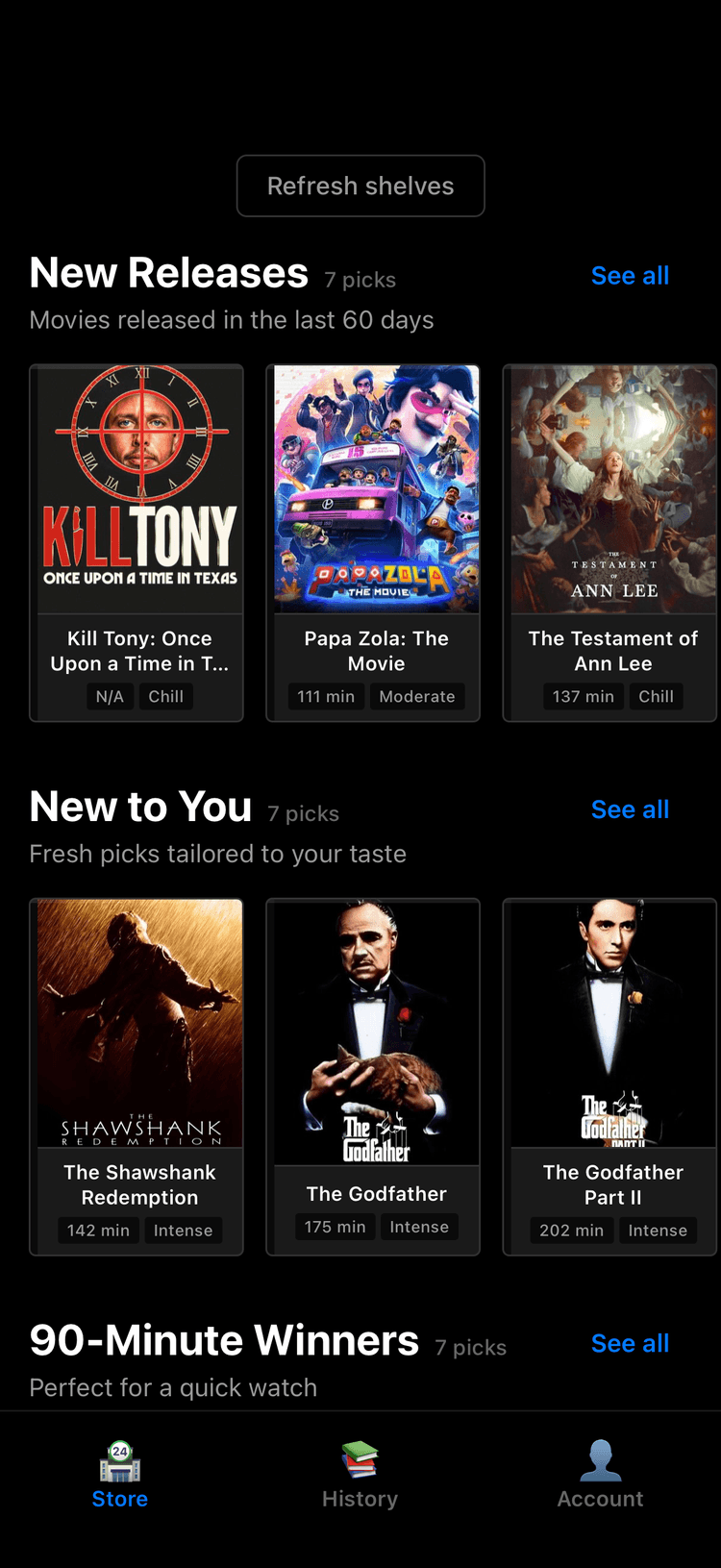 ShelfReel home screen